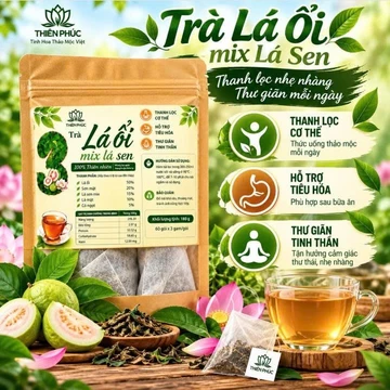 Trà Lá Ổi Mix Lá Sen Phối Sơn Mật Cỏ Ngọt – Trà Thảo Mộc Túi Lọc 60 Gói x 3g