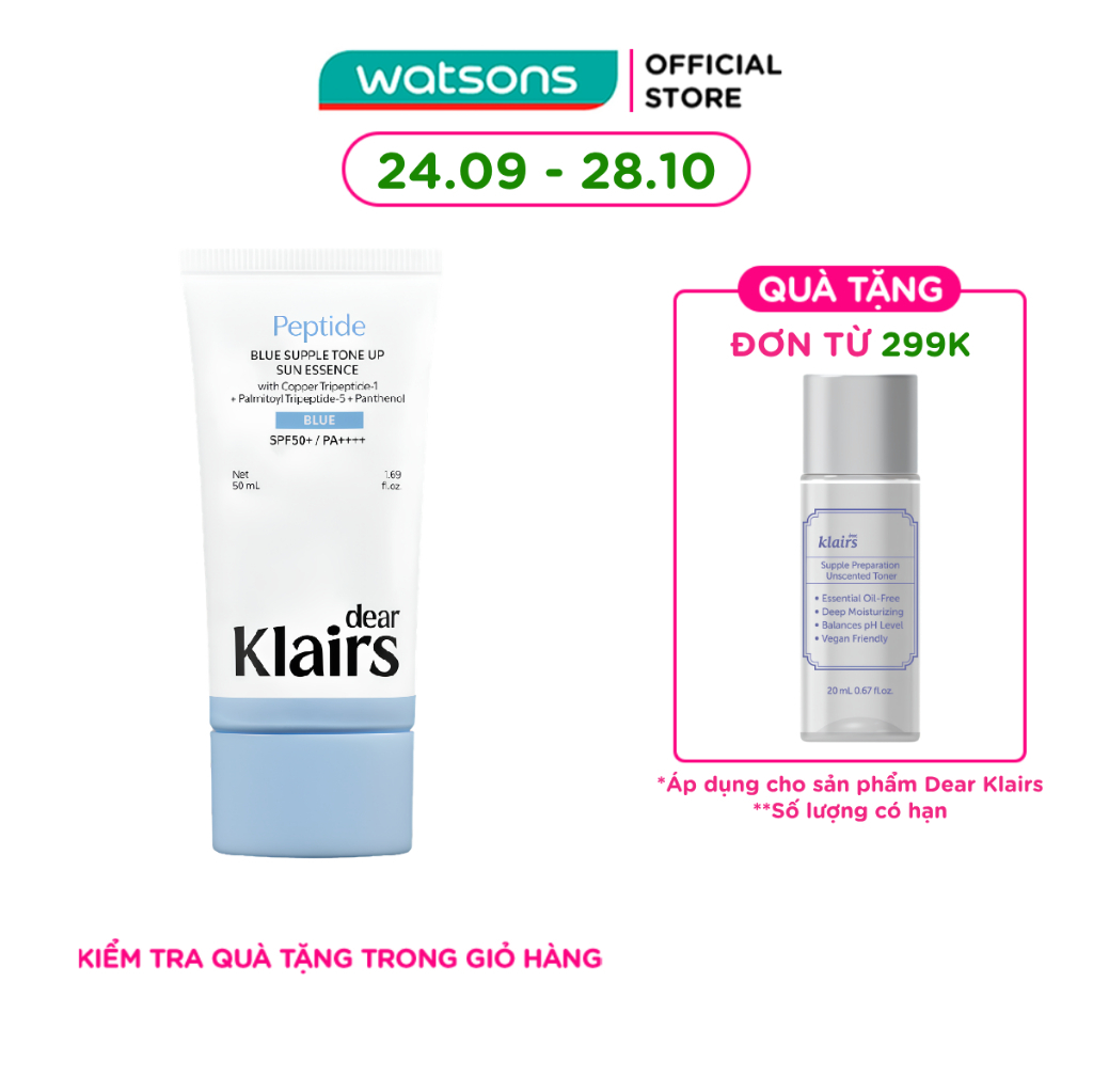 Kem Chống Nắng Dear Klairs Blue Supple Tone Up Sun Essence SPF50+ PA++++ 50ml