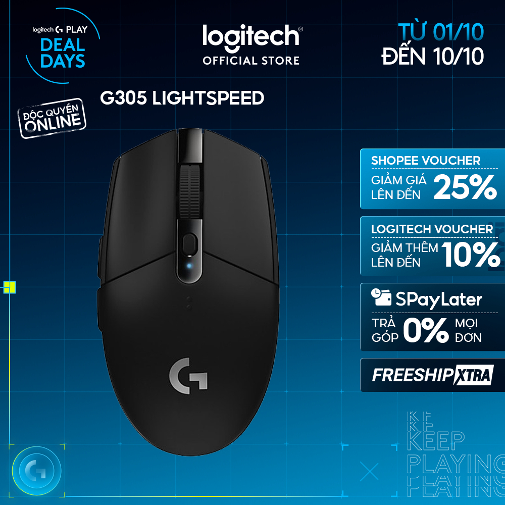 Chuột gaming không dây Logitech G G305 LIGHTSPEED - Hero 12K DPI, Nhẹ 99g, 6 nút lập trình, Pin 250h