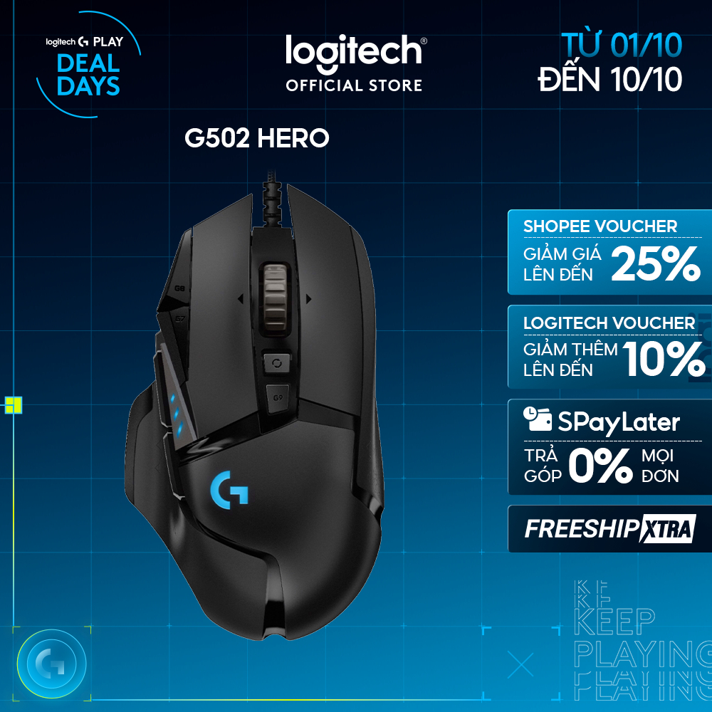 Chuột gaming có dây Logitech G502 Hero - Cảm biến Hero 25k, RGB, 11 nút lập trình