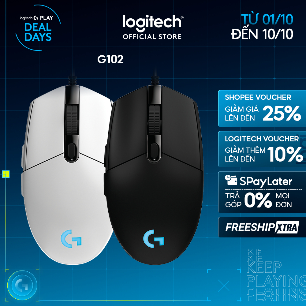 Chuột gaming có dây Logitech G102 Lightsync - Tùy chỉnh RGB, 6 nút lập trình, nhẹ