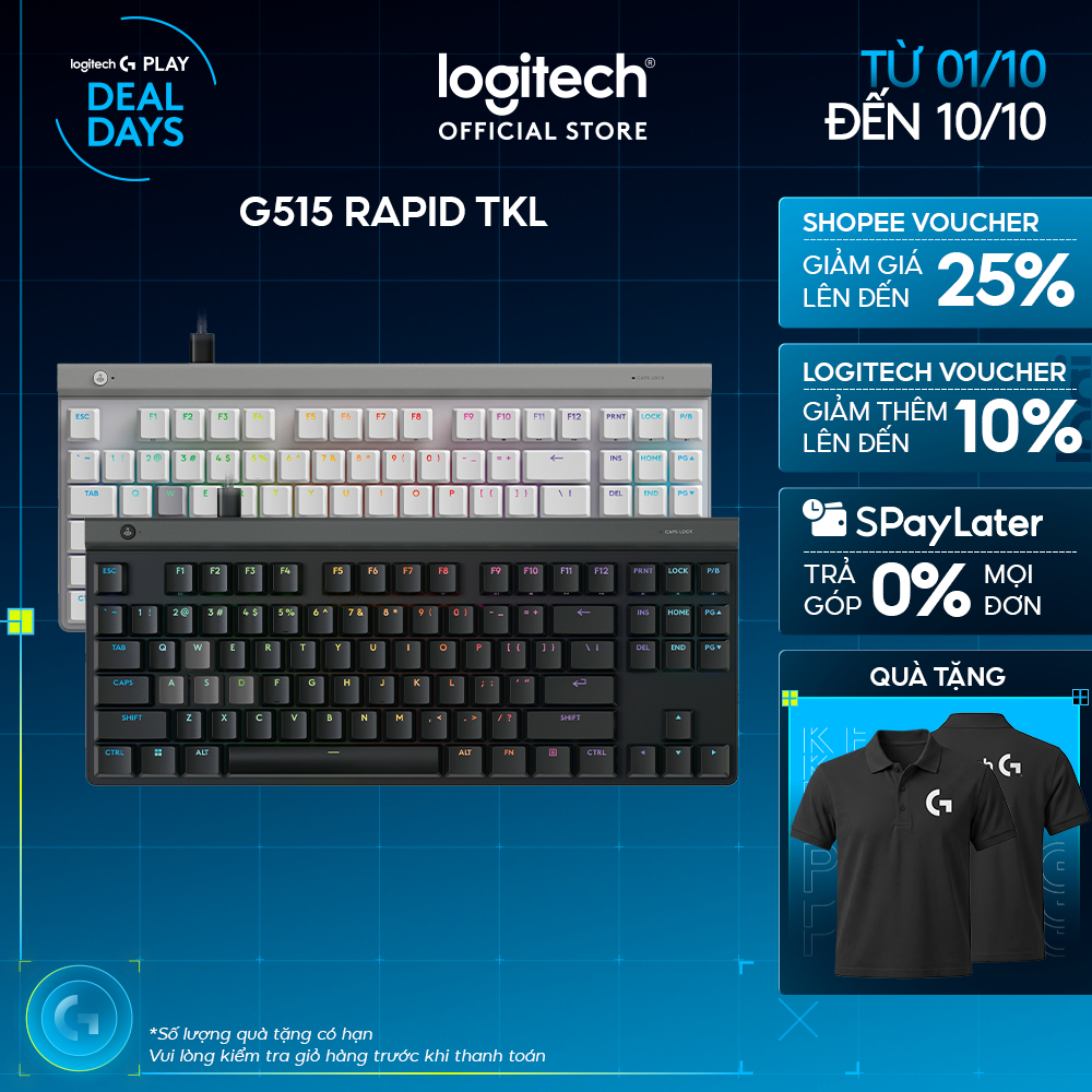 Bàn phím Gaming có dây Logitech G515 RAPID TKL - Switch Analog dạng low-profile, Rapid Trigger