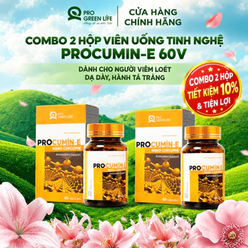 [ Combo 2 Hộp 60 Viên ] Viên uống tinh bột nghệ Procumin-E Pro Green Life hỗ trợ phục hồi viêm loét dạ dày, trào ngược
