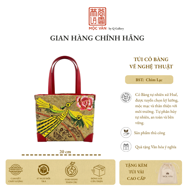 Túi Cỏ Bàng Tote Q Gallery - Đan Vẽ Tay - Trống Đồng Chim Lạc