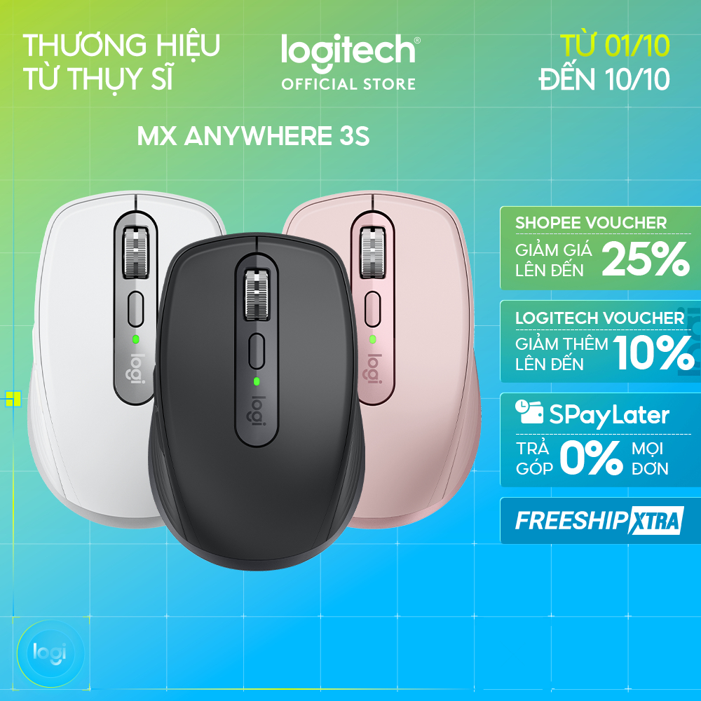 Chuột không dây Logitech MX Anywhere 3S Quiet Clicks - Cuộn nhanh, 8000DPI, Sạc USB C, Bluetooth