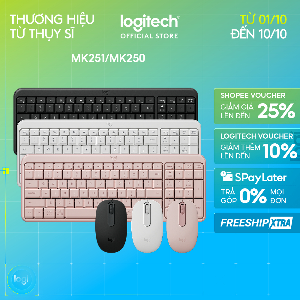 Combo Bàn phím & Chuột Bluetooth Logitech MK250 | MK251 - dễ kết nối, thiết lập, thiết kế nhỏ gọn