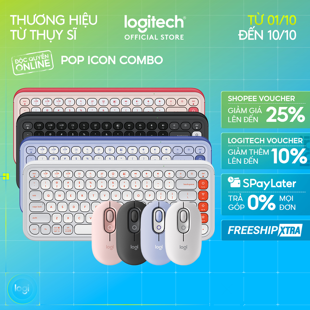 Combo Chuột & Bàn Phím Bluetooth Logitech POP ICON COMBO - Gõ yên tĩnh, phím lập trình, Easy-Switch | BigBuy360 - bigbuy360.vn