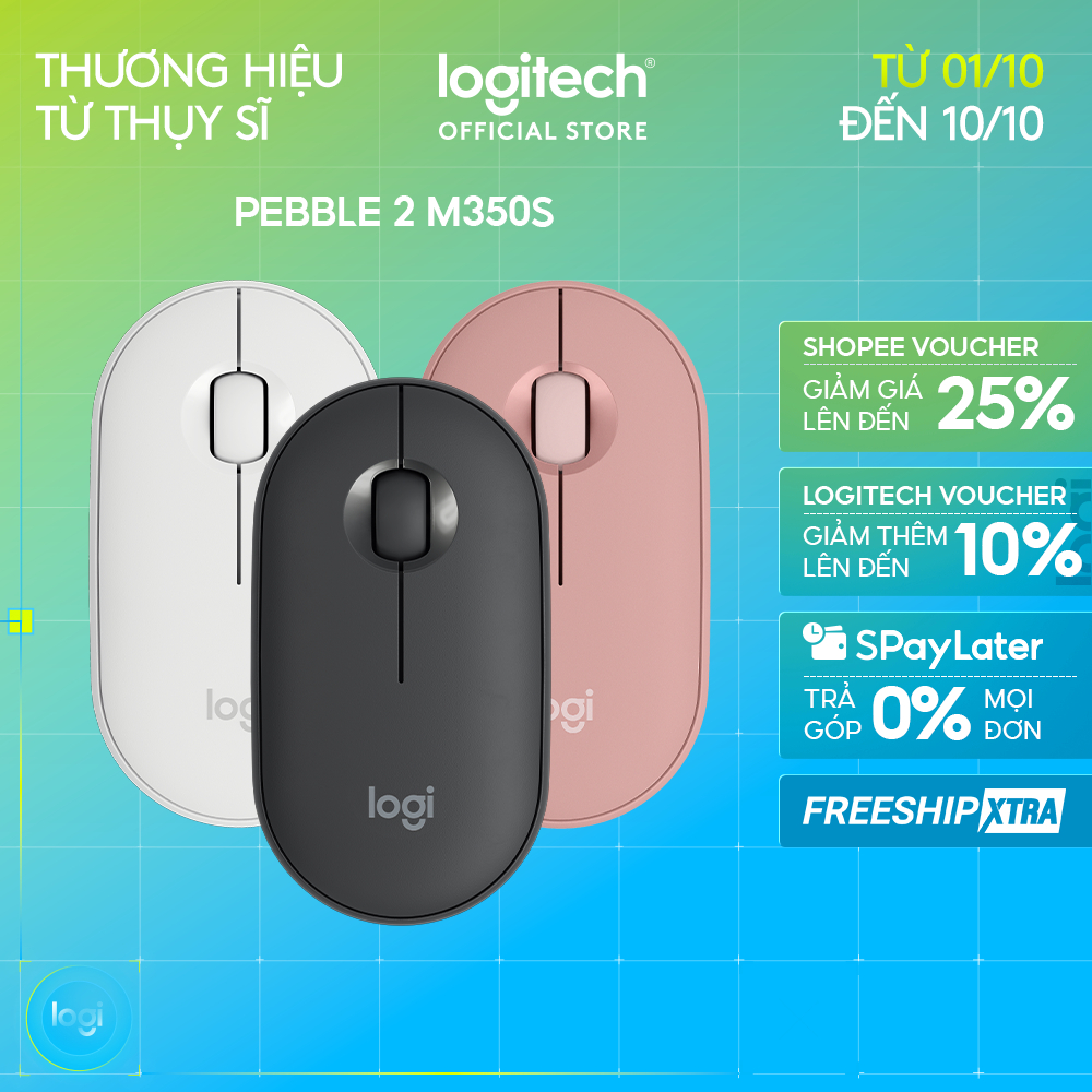 Chuột Bluetooth Logitech M350s Pebble 2 Silent - Mỏng nhẹ, Nút tùy chỉnh, Easy-Switch, 4000DPI