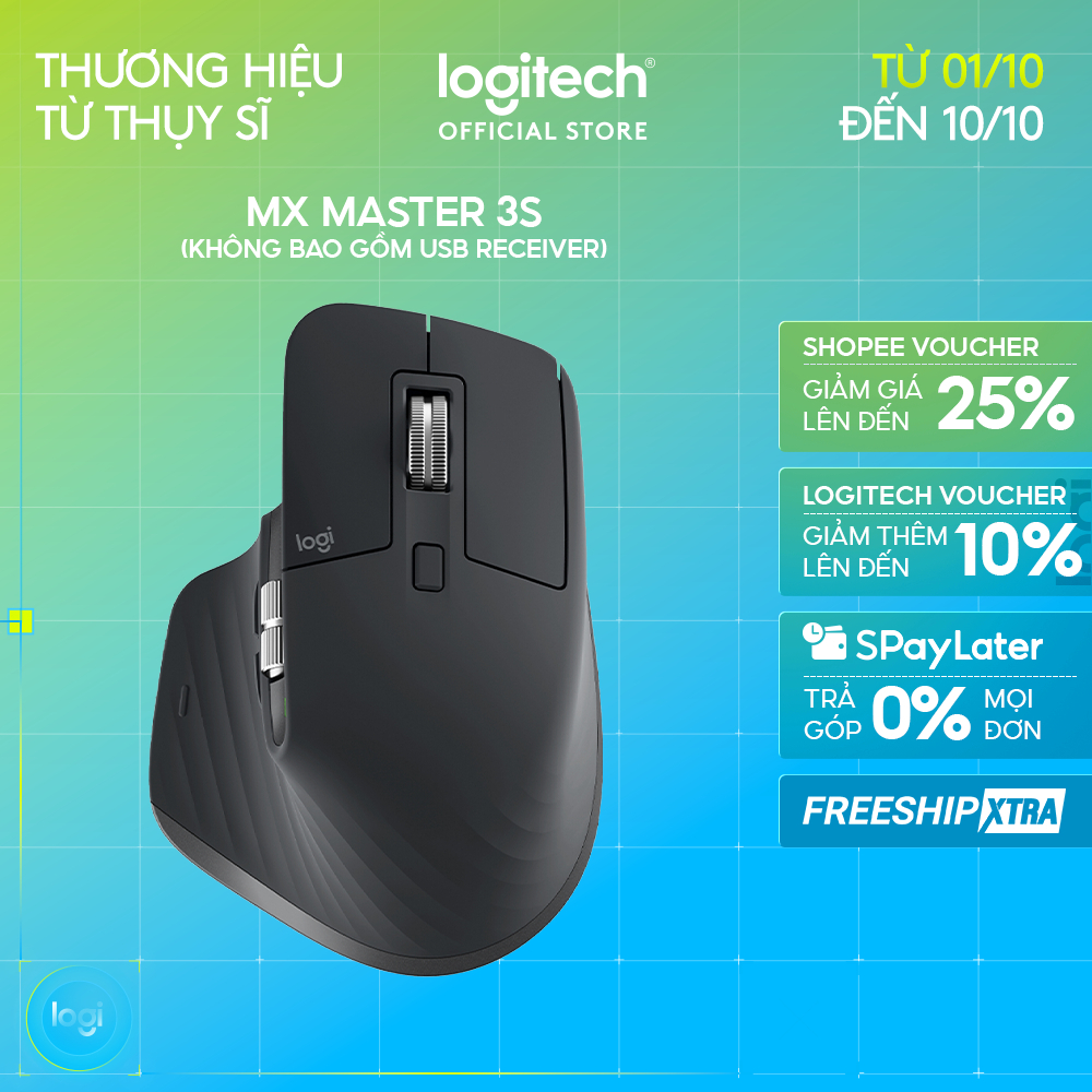 Chuột không dây Bluetooth Logitech MX Master 3s (No Receiver) – Yên tĩnh, 8K DPI, Cuộn siêu nhanh