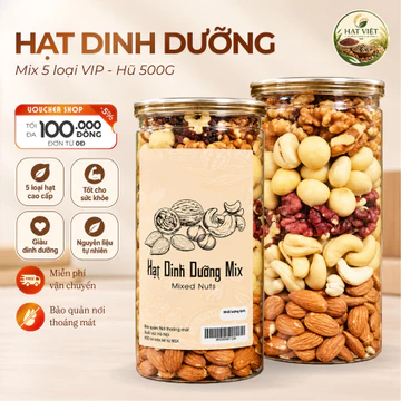 Hạt Dinh Dưỡng Mix 5 Loại Hạt VIP Cao Cấp Hũ 500g, Hạt Mix Ăn Liền Thơm Ngon Giàu Dinh Dưỡng