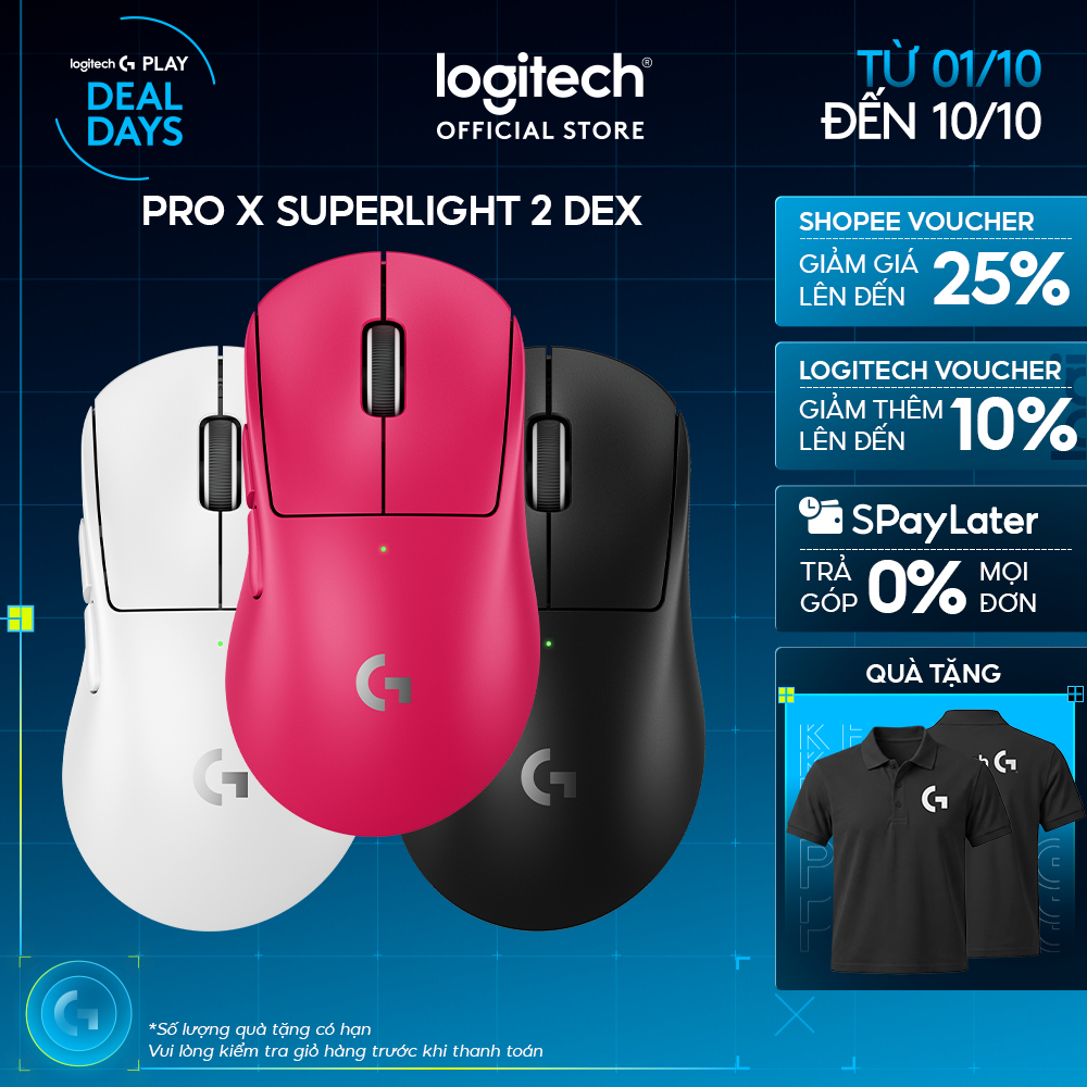 Chuột Gaming không dây Logitech G PRO X SUPERLIGHT 2 DEX LIGHTSPEED, Nhẹ 60g, Hero 2, 32k DPI, USB-C