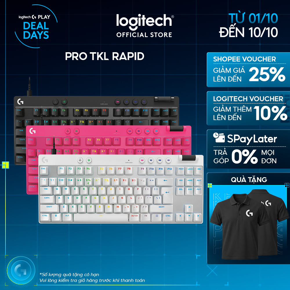 Bàn phím Game có dây Logitech G PRO X TKL RAPID, Analog switch từ tính, Rapid Trigger, KEYCONTROL