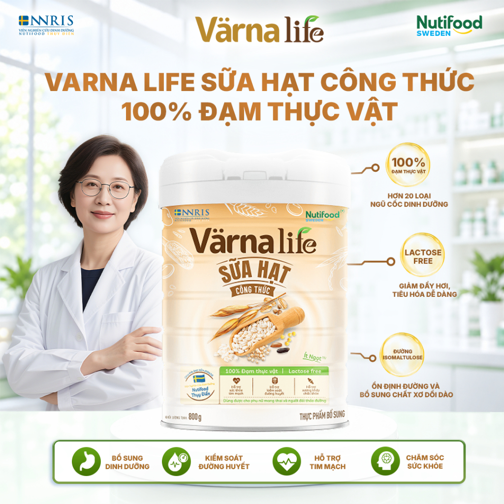 Sữa Hạt Varna Life (800g) - Đạm Thực Vật, Không Lactose, Công Thức Thụy Điển