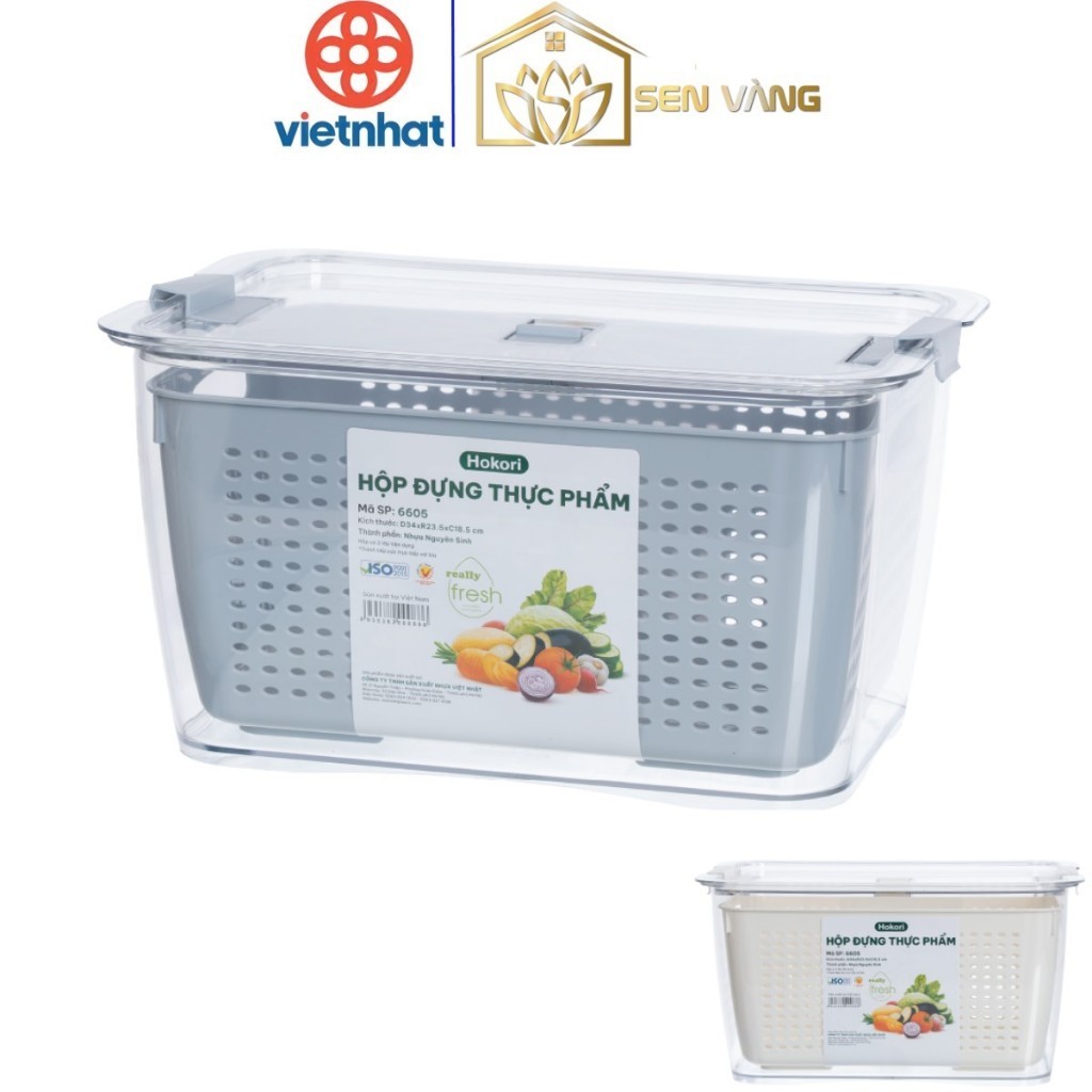 Bộ hộp rổ đựng thực phẩm HOKORI nhựa VIỆT NHẬT cao cấp -  Trong suốt, đựng đồ ăn tủ lạnh 6588/9+6605