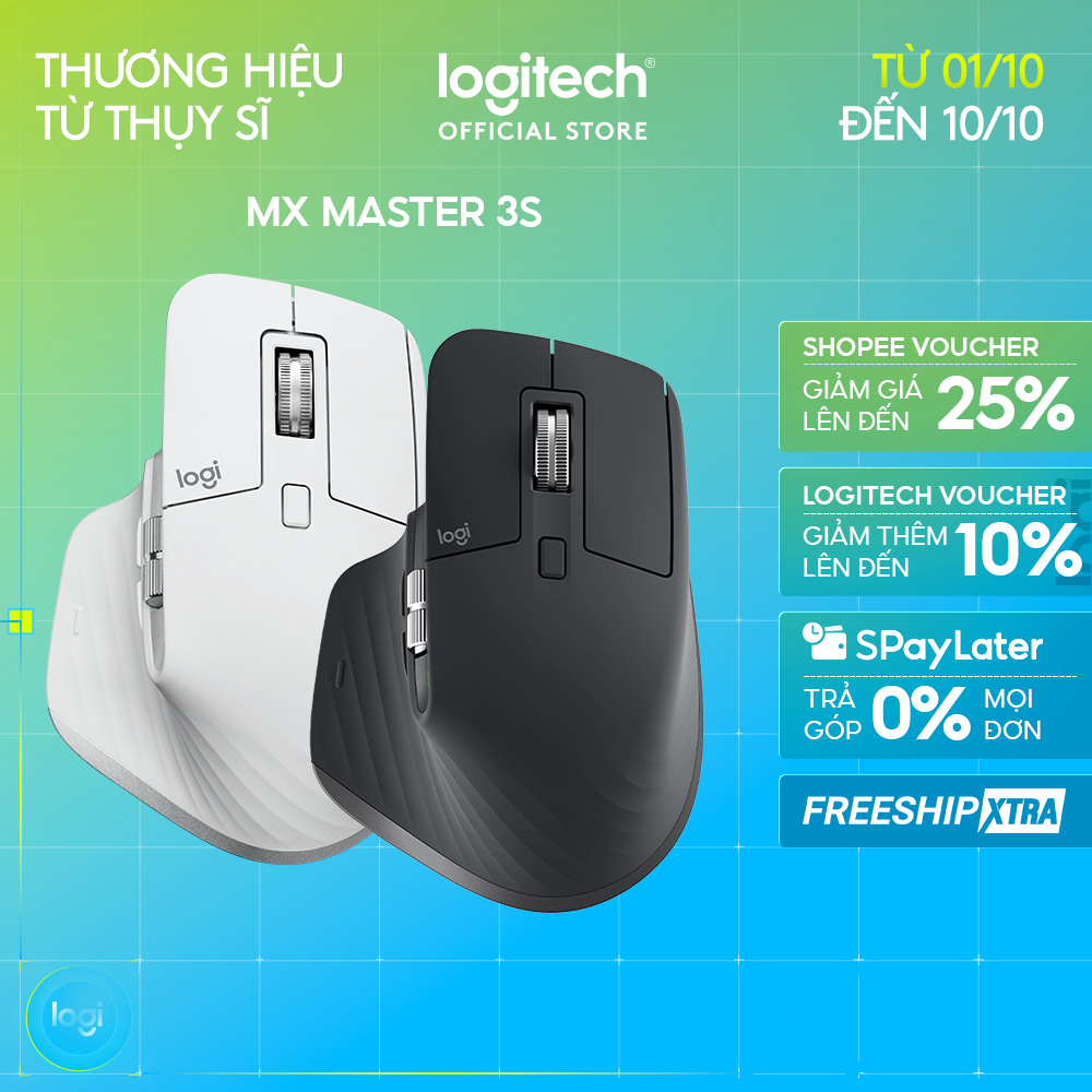 Chuột không dây Bluetooth Logitech MX Master 3s – Yên tĩnh, 8K DPI, Cuộn siêu nhanh, sạc USB-C