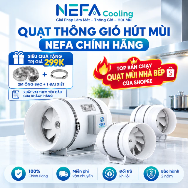 Quạt Hút Mùi Thông Gió Nefa Hút Mùi Nhà Bếp, Loại Bỏ Hoàn Toàn Mùi Thức Ăn, Dầu Mỡ, Khói Giúp Nhà Bếp Luôn Thơm Tho