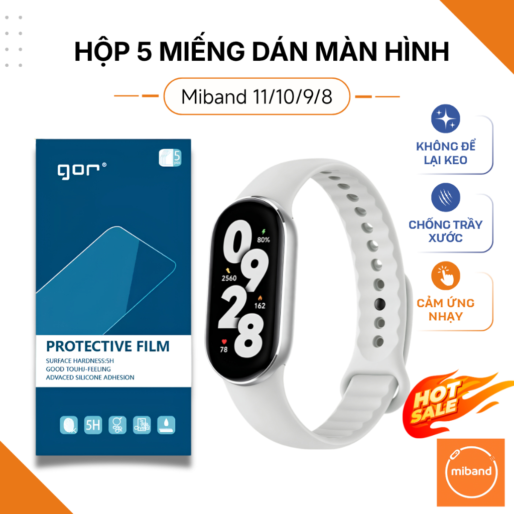 Combo 05 Miếng Dán Màn Hình GOR Dành Cho Xiaomi Mi Band 11 / 10 / 9 / 8 Miếng Dẻo Không Viền, Chống Trầy Xước Màn Hình