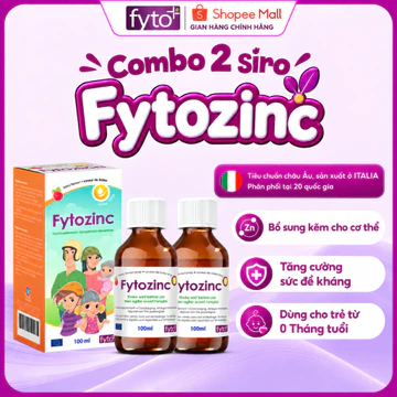 COMBO 2 Lọ Siro Kẽm Hữu Cơ Fytozinc Cho Bé Hỗ Trợ Tăng Cường Sức Đề Kháng, Giảm Ốm Vặt Bé Ăn Ngon Chai 100ml