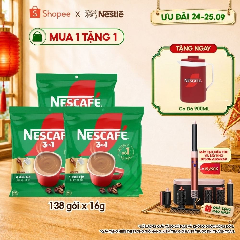 Combo 3 Bịch Cà phê Hòa tan NESCAFÉ VỊ RANG ĐẬM 46 gói Đậm Thơm Hoàn Hảo