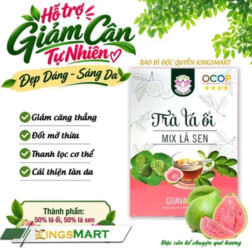 [Tặng trà] Combo 3 hộp trà lá ổi mix lá sen- Đẹp Dáng, Sáng Da- BA TRE ĐỒNG THÁP- Hộp 120g/30 túi lọc - Kingsmart