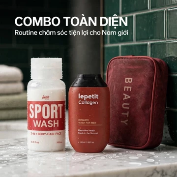 Combo Chăm Sóc Toàn Diện Nam Lepetit - Sữa Tắm Gội 3in1 Sport Wash 300ml & Dung Dịch Vệ Sinh Nam Collagen (Quà tặng nam)