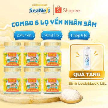 [Tặng Bình Lock&Lock] Combo 6 Lọ Nước Yến Sào Khánh Hòa Nutrition Nguyên Chất 25% Tổ Yến Chưng Nhân Sâm Hàn Quốc 70ml