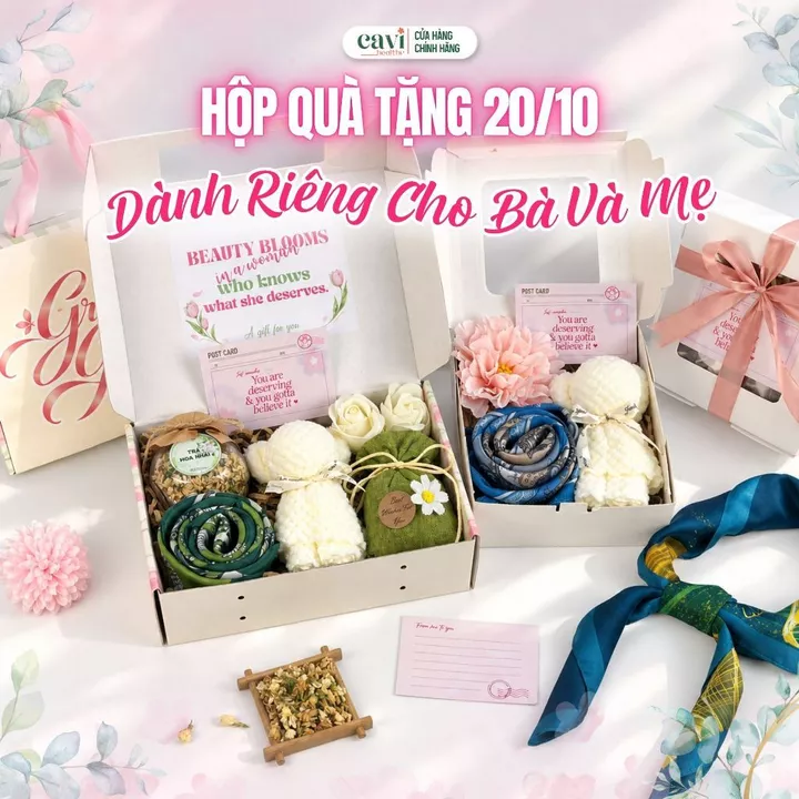 Hộp Quà Tặng Bà Và Mẹ Dịp 20/10, Quà Tặng Khăn Lụa, Trà Thảo Mộc, Quà Tặng Người Thân, Đồng Nghiệp