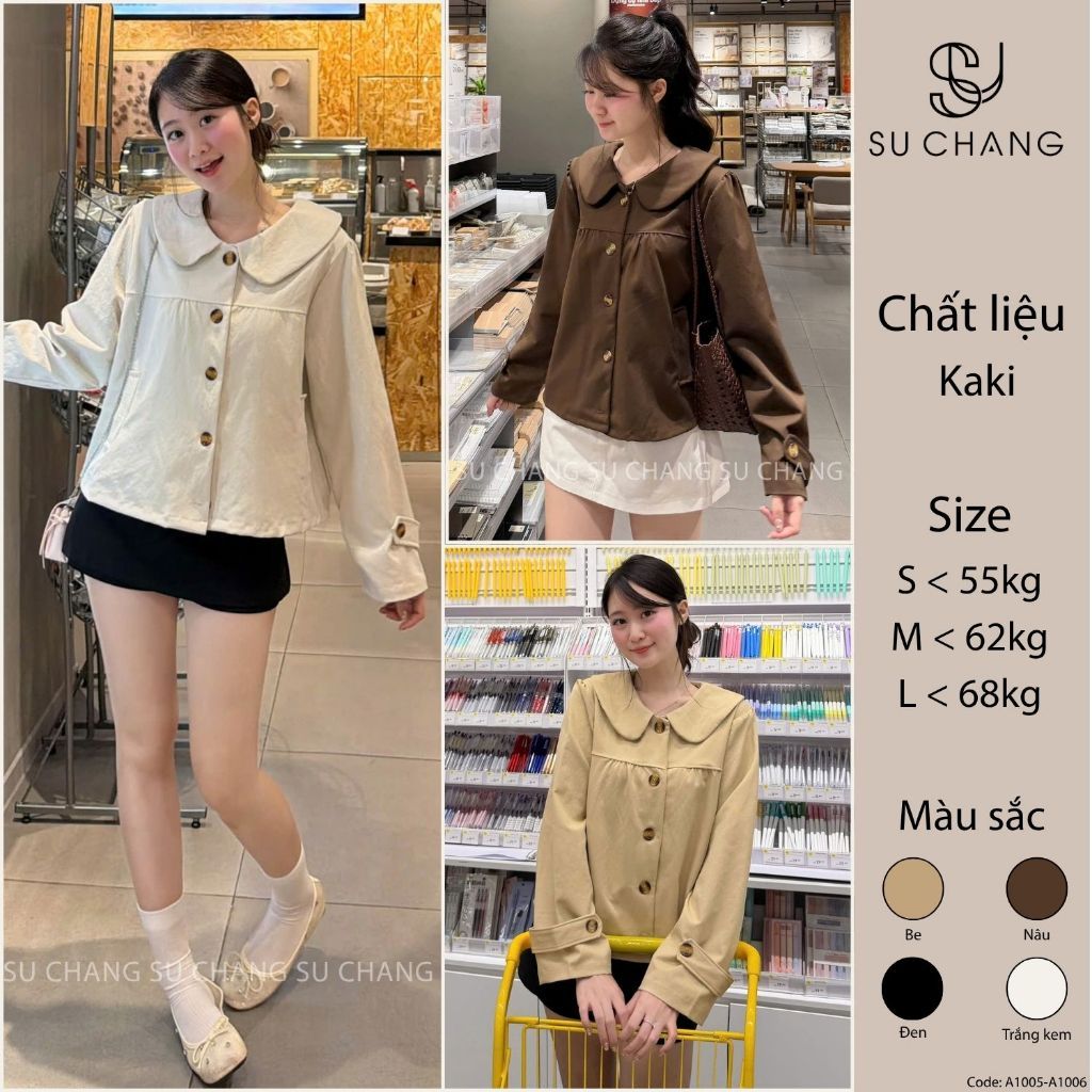 Áo Khoác Kaki Cổ Sen Dáng Babydoll Cúc Dọc A1005 / A1006 Su Chang Thời Trang Nữ