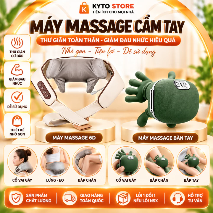 Máy Massage Cổ Vai Gáy Mô Phỏng Bàn Tay Kết Hợp Chườm Ấm, Massage Trị Liệu Giảm Đau Mỏi Cơ Hiệu Quả