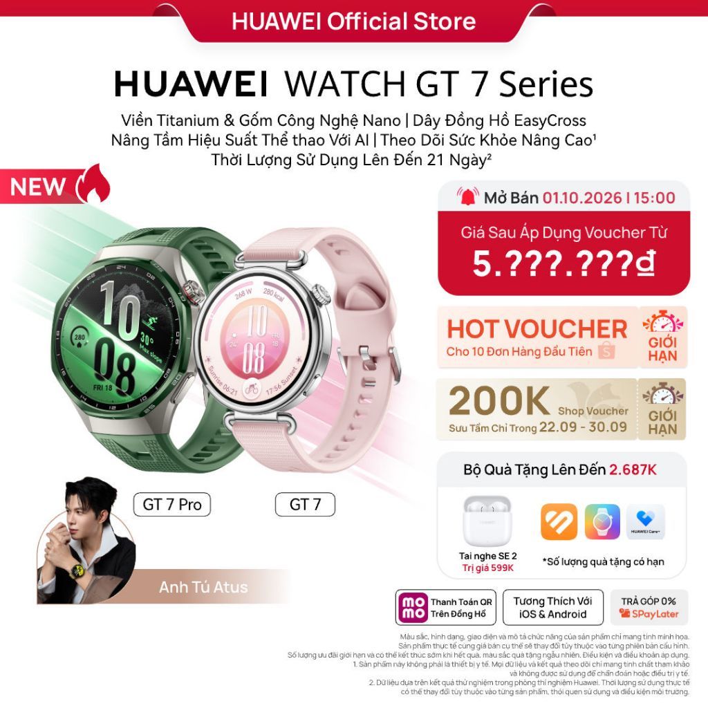 Voucher đến 200K-Đồng Hồ Thông Minh HUAWEI WATCH GT7 Series|Chăm Sóc Sức Khỏe Chuyên Sâu|Đạp Xe Nâng Cao|Pin Đến 21 Ngày