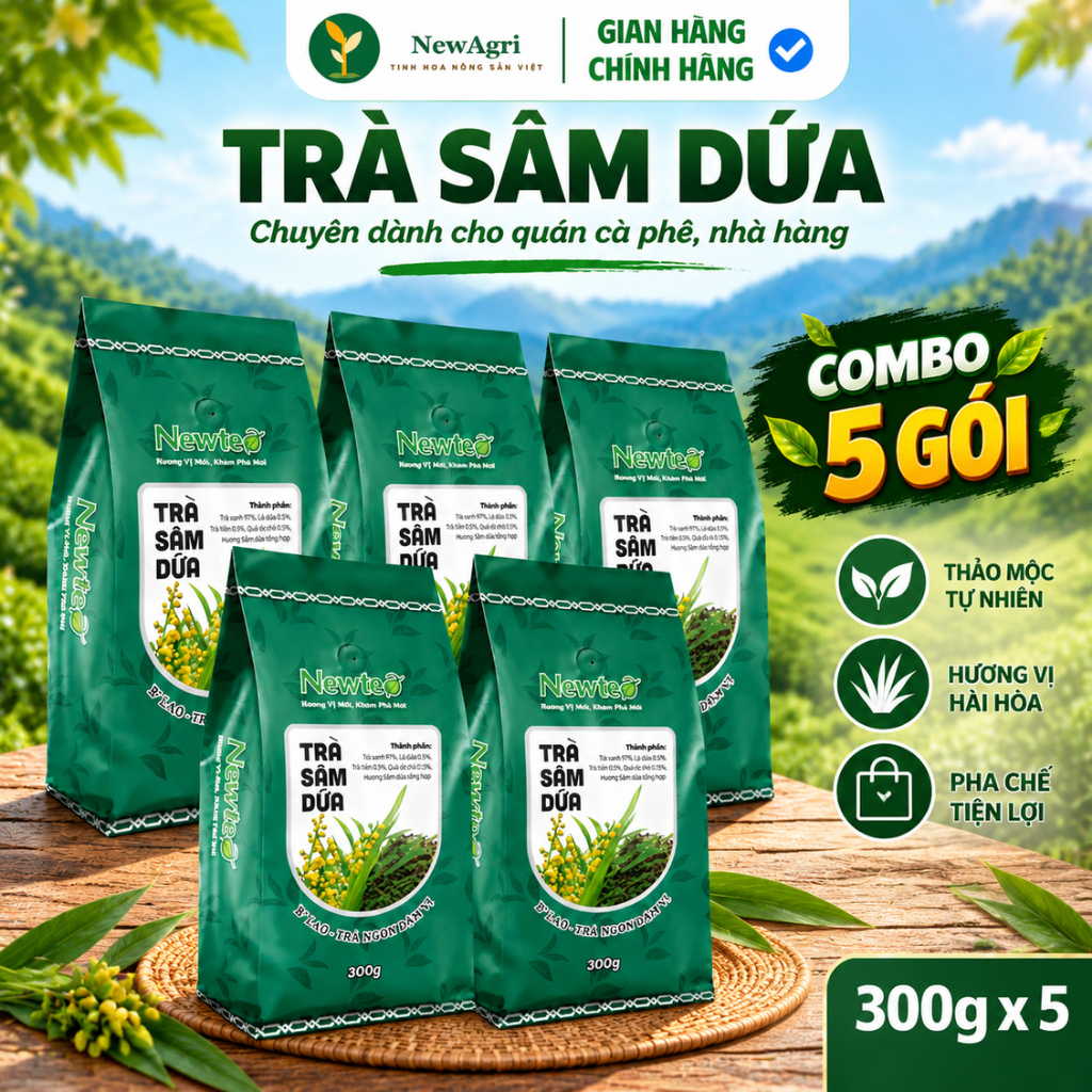 Combo 5 Gói Trà Sâm Dứa Newtea 1500g – Trà hương lá dứa, vị thơm dịu