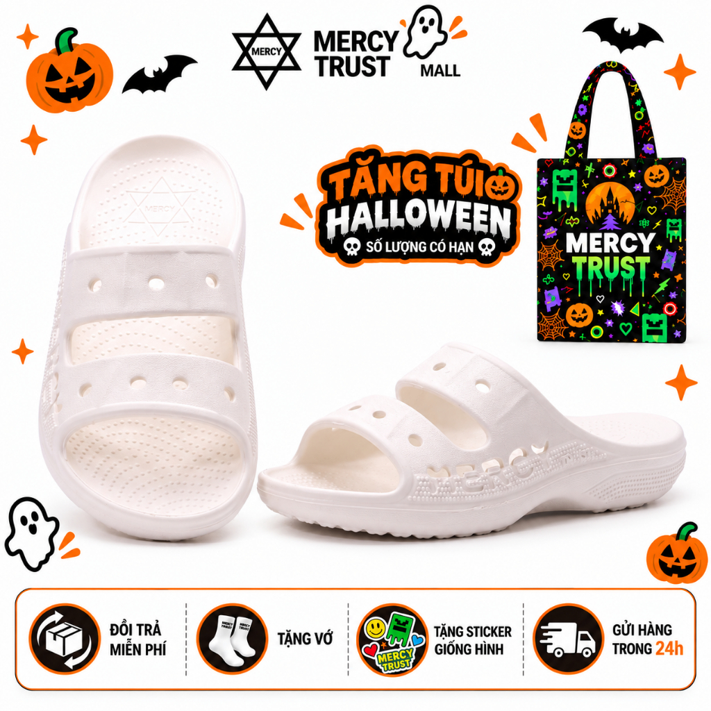 [TẶNG TÚI HALLOWEEN] Kèm Sticker, Vớ - Dép 2 Quai Ngang Nữ MERCY TRUST MC22 Dép Nhẹ Êm, Chống Trơn