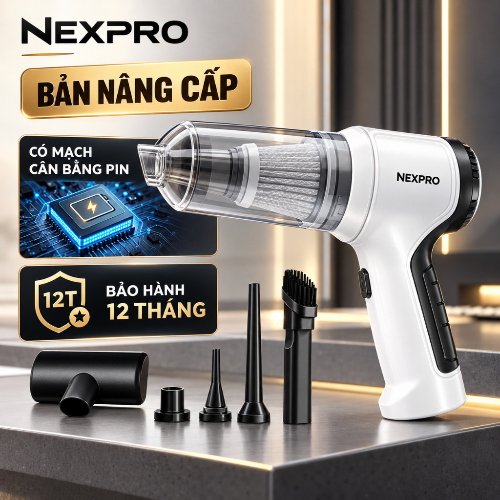 [ Bản Nâng Cấp ] Máy Hút Bụi Mini Cầm Tay Không Dây NEXPRO Lực Hút Mạnh 9000Pa, Đa Năng Hút Ô Tô, Sofa, Bàn Phím