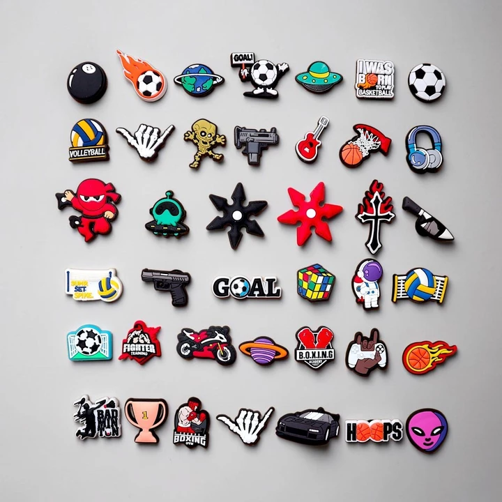 Set Charm Gắn Dép Sục Nam Nữ, Phụ Kiện Nút Gắn Sticker Trang Trí Cham Dép Đục Lỗ Nhựa PVC