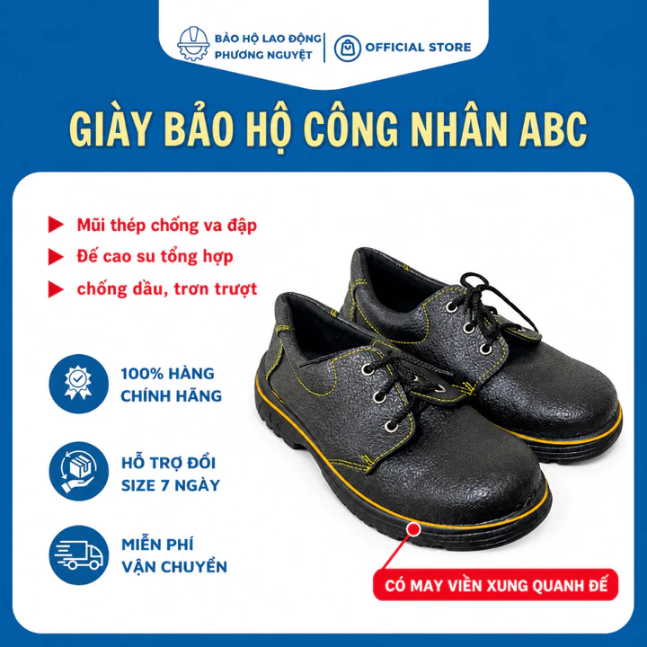 Giày bảo hộ lao động ABC, chống đinh chống dầu mỡ trơn trượt, giầy công nhân xây dựng giá siêu rẻ