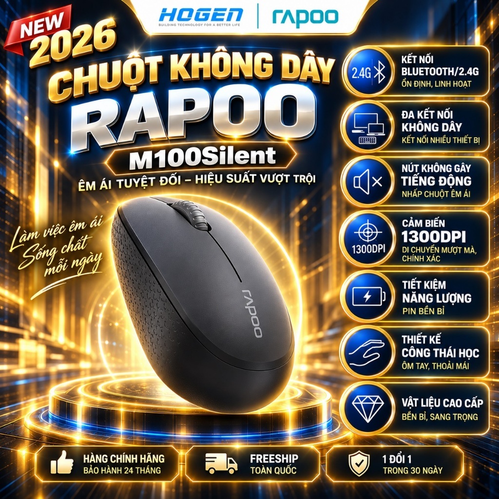 Chuột Không Dây Rapoo M2 Duo | Bluetooth 5.0 Wireless 2.4G | Click Không tiếng ồn | DPI 4000 | BH 24 Tháng