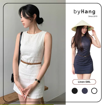 Đầm nữ linen trơn cổ thuyền kèm dây nịt, váy nữ linen basic phối thắt lưng 𝐋𝐞𝐲𝐚 𝐃𝐫𝐞𝐬𝐬 | 𝐛𝐲𝐇𝐚𝐧𝐠