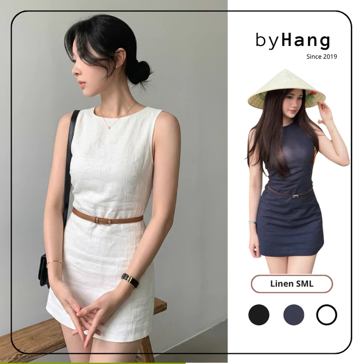 Đầm nữ linen trơn cổ thuyền kèm dây nịt, váy nữ linen basic phối thắt lưng 𝐋𝐞𝐲𝐚 𝐃𝐫𝐞𝐬𝐬 | 𝐛𝐲𝐇𝐚𝐧𝐠