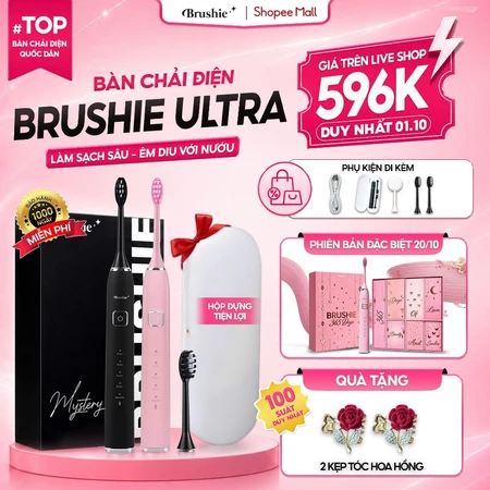 [GIÁ 540K LIVE SHOP] Bàn Chải Điện Brushie Ultra One Lông Mềm Mại, Tích Hợp Máy Rửa Mặt, Set Quà Tặng Cho Nữ 20/10, LIS