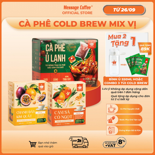 Cà phê Ủ Lạnh Cold Brew túi lọc Arabica Cầu Đất mix vị, cafe tiện lợi một bước pha chế từ Message Coffee