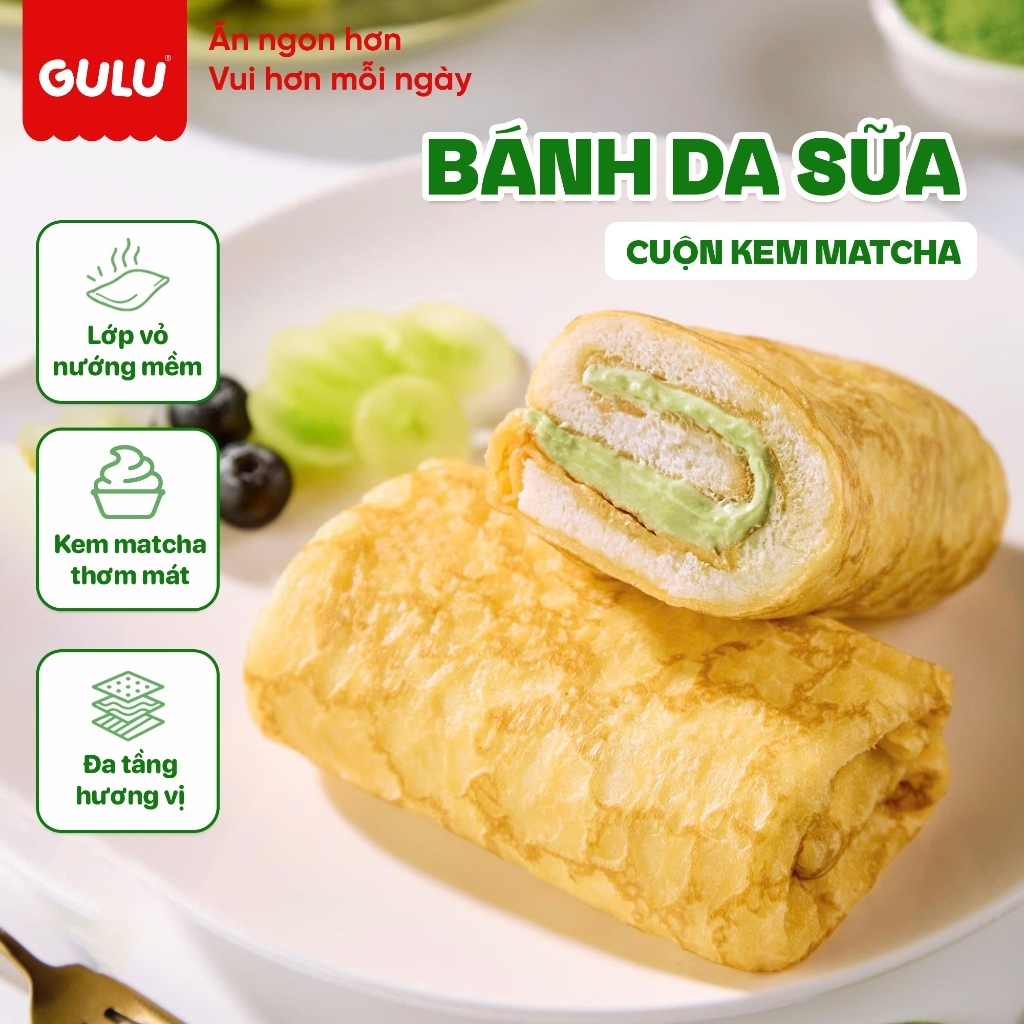 [MỚI] Bánh Cuộn Matcha Thơm Hương Sữa Và Trà Xanh Đủ Dinh Dưỡng Ăn Sáng GULUFOODS Hộp 5 Chiếc Tiện Lợi Dễ Mang Theo