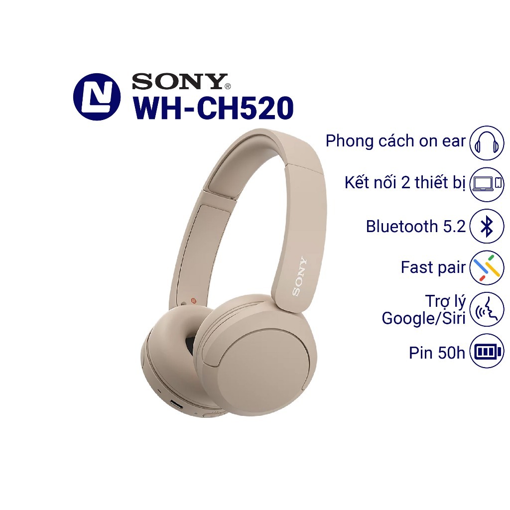Sony WH CH520 Tai nghe không dây on ear kết nối đa điểm
