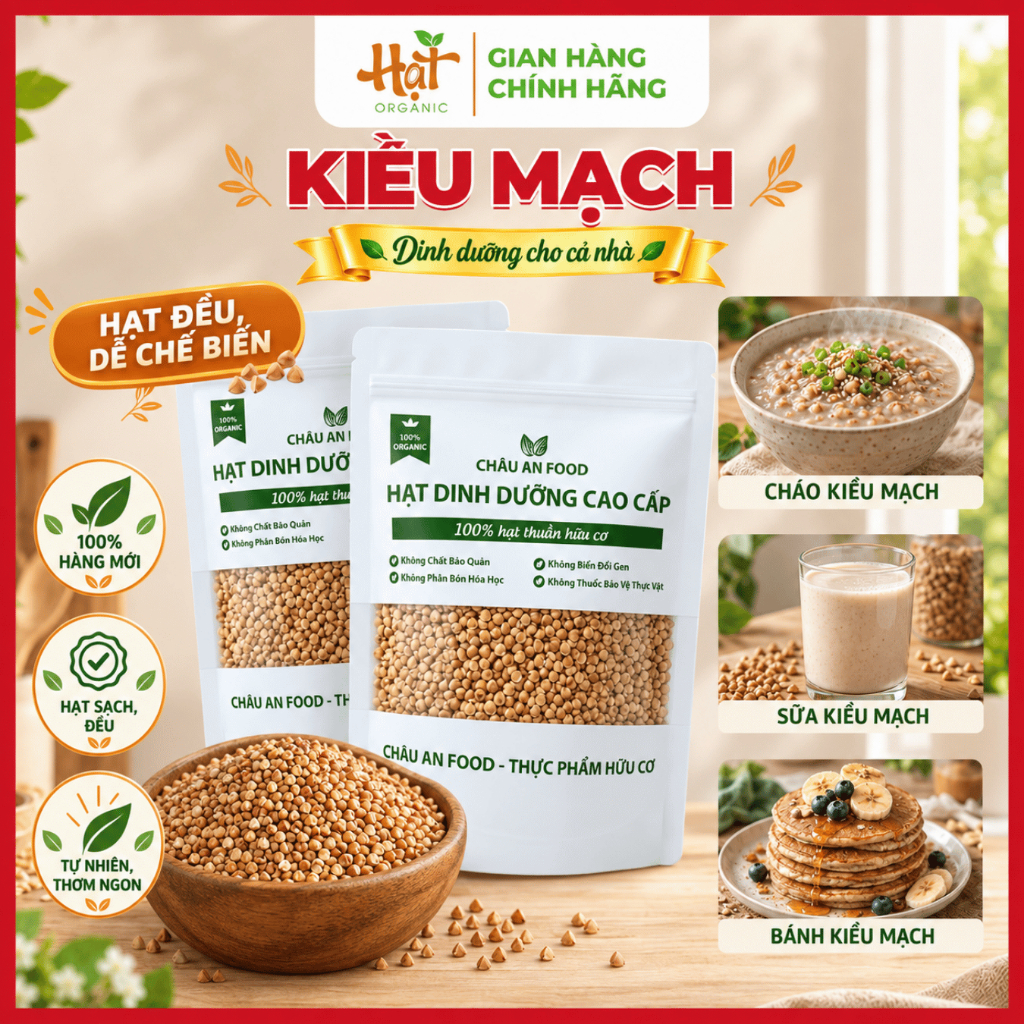 Kiều Mạch, Hạt Buckwheat Siêu Hạt Eat Clean, Không Gluten, Giàu Protein 500G