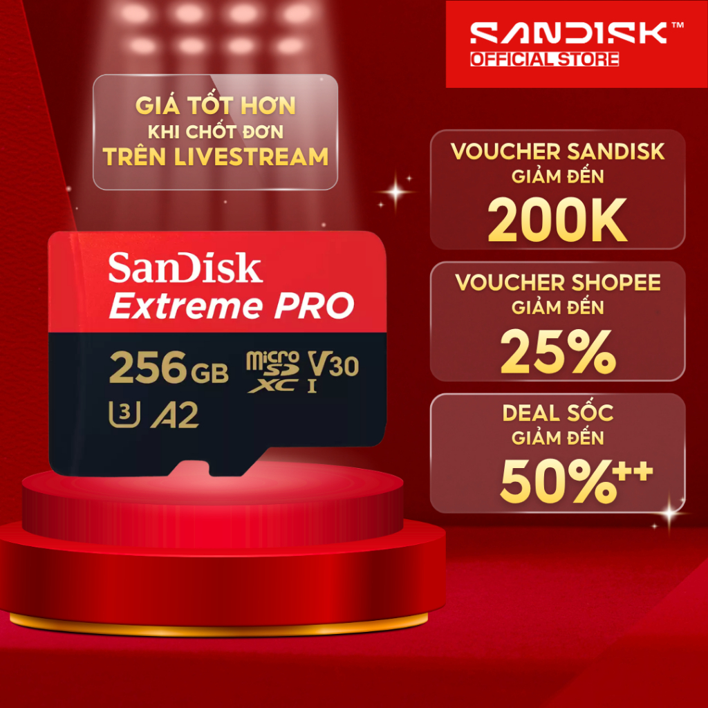 Thẻ nhớ MicroSDXC Sandisk Extreme Pro 32GB 64GB 128GB 256GB V30 U3 UHS-I upto 200MB/s BH trọn đời