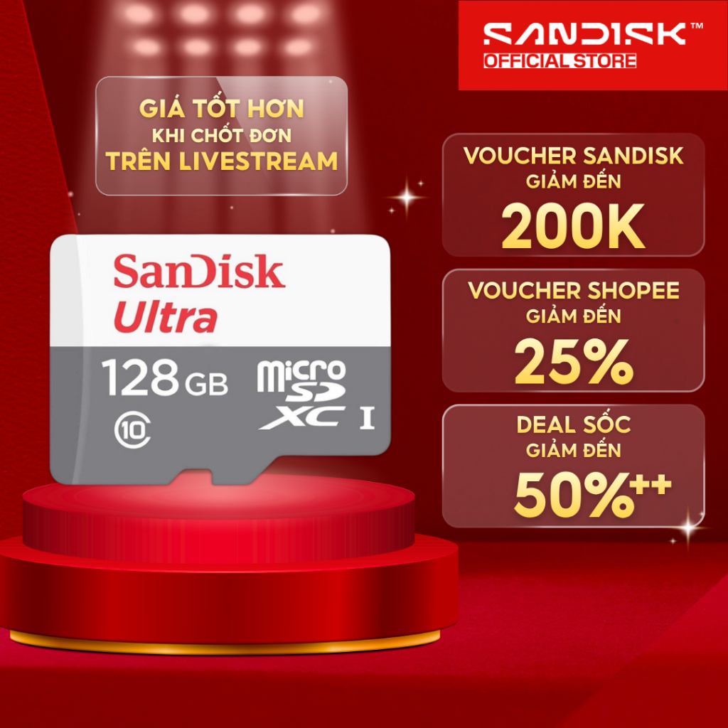 Thẻ nhớ MicroSDHC MicroSDxC Sandisk Ultra 16GB/32GB/64GB/128GB Class 10 upto 100MB/s Bảo hành 7 năm