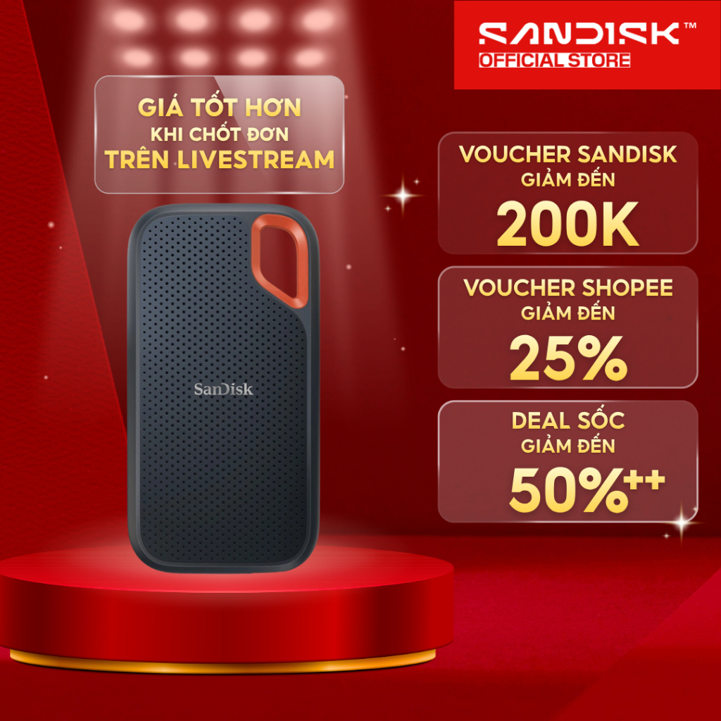 Ổ cứng di động SSD Sandisk Extreme Portable SDSSDE61-G25 500GB/1TB/2TB/4TB V2 E61 upto 1050/1000 MB/s BH 5 năm