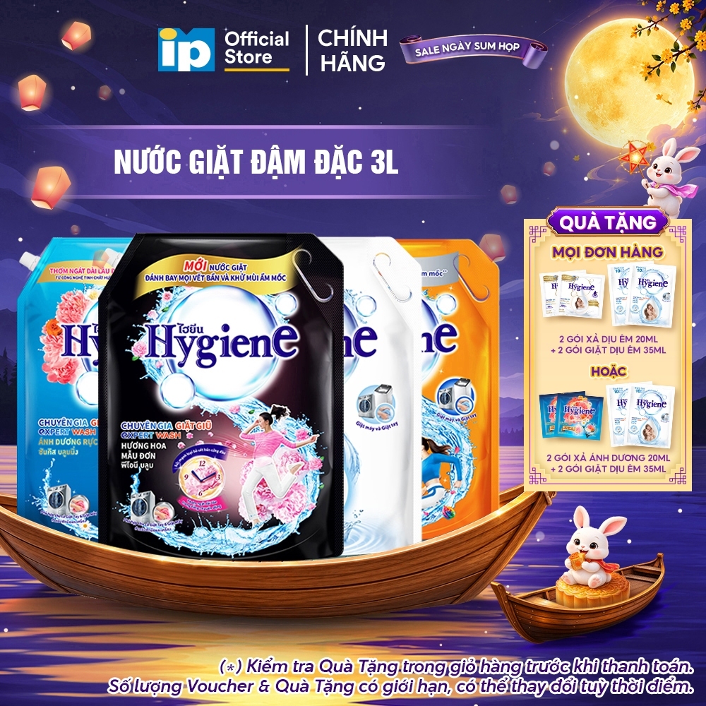 Nước Giặt Đậm Đặc Hygiene 3L (Dịu Êm/ Ánh Dương Hạnh Phúc/ Hoa Mẫu Đơn/ Ánh Dương Rực Rỡ)
