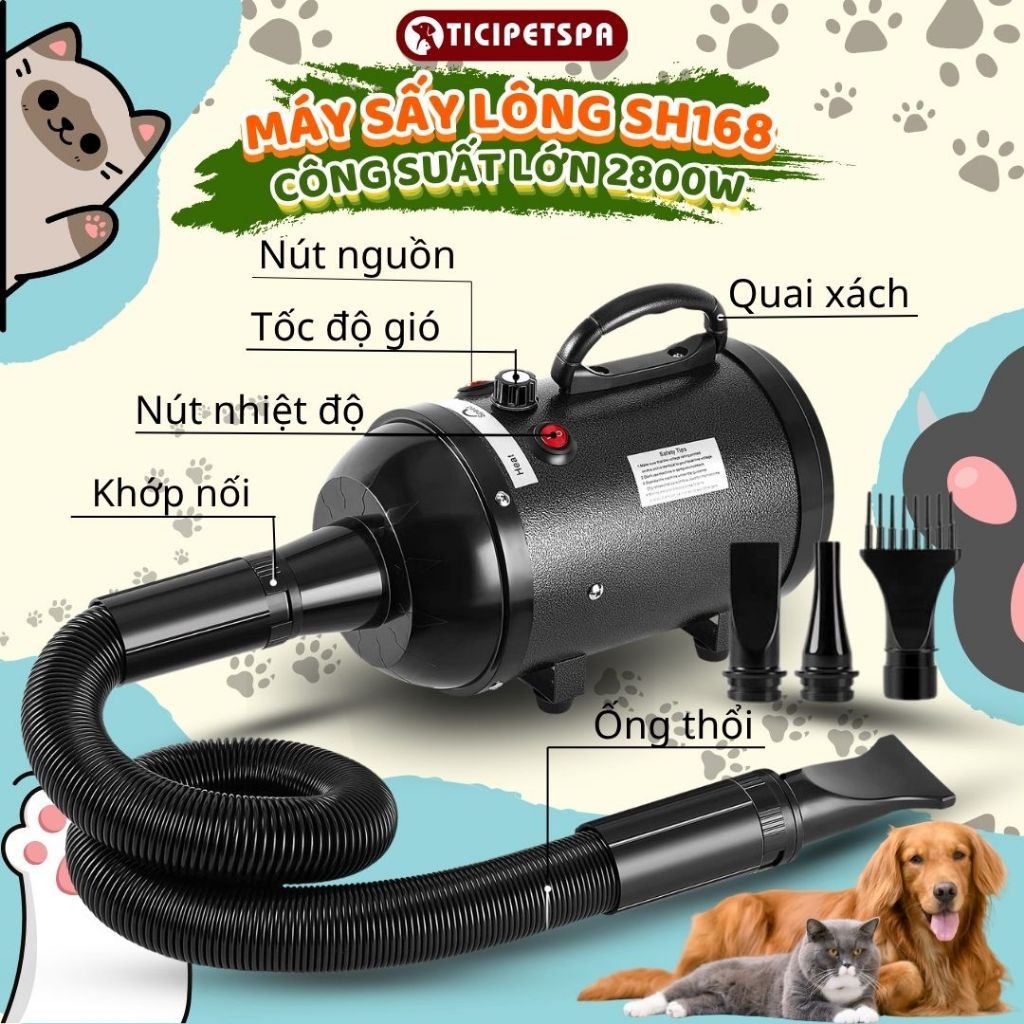 Máy Sấy Lông Chó, Sấy Mèo, Máy Sấy Công Nghiệp, Máy Sấy Lông Chó Mèo Công Suất Lớn 2800W, Máy Sấy Xe - TICIPET
