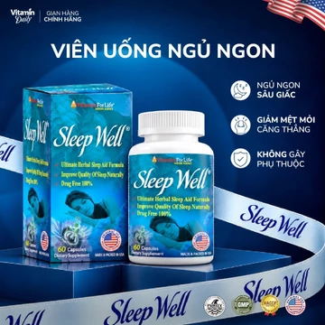 Viên Uống Ngủ Ngon Giảm Stress Sleep Well Chính Hãng, Viên Ngủ Ngon Melatonin Hỗ Trợ Giấc Ngủ Không Gây Mệt Mỏi 60 Viên