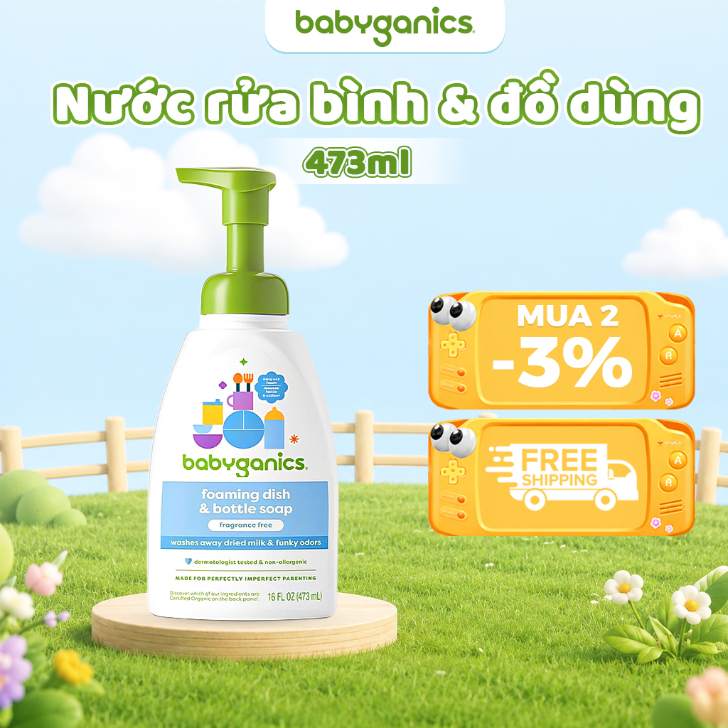 Nước Rửa Bình Sữa & Đồ Dùng Trẻ Em Babyganics Organic Không Mùi – Dịu Nhẹ Cho Bé